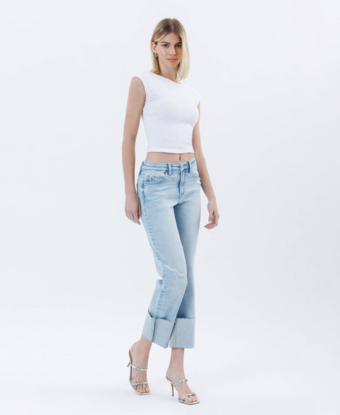 HIGH RISE CUFFED CROP STRAIGHT JEANS