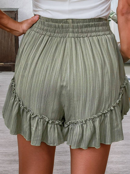 Tie Waist Ruffle Hem Shorts