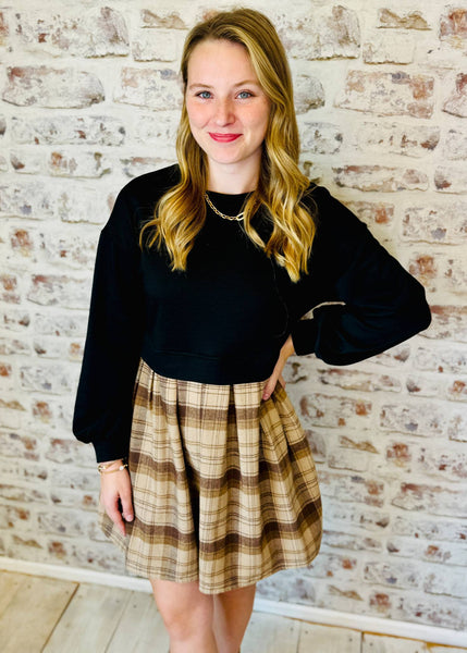 Plaid Sweatshirt Mini Dress