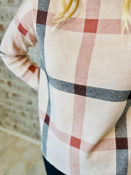 CHECKER MOCK NECK SWEATER