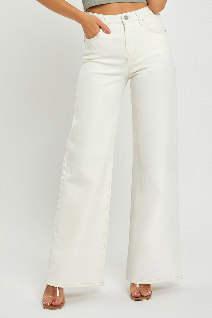 Risen brand hi-waisted  wide leg white jeans