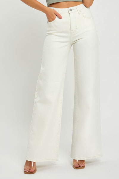 Risen brand hi-waisted  wide leg white jeans