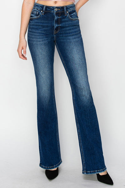 Risen High-Rise Bootcut Jeans! With a relaxed dark wash, these jeans.