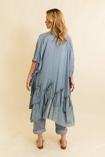 Ruffle Edge Kimono- Blue Gray