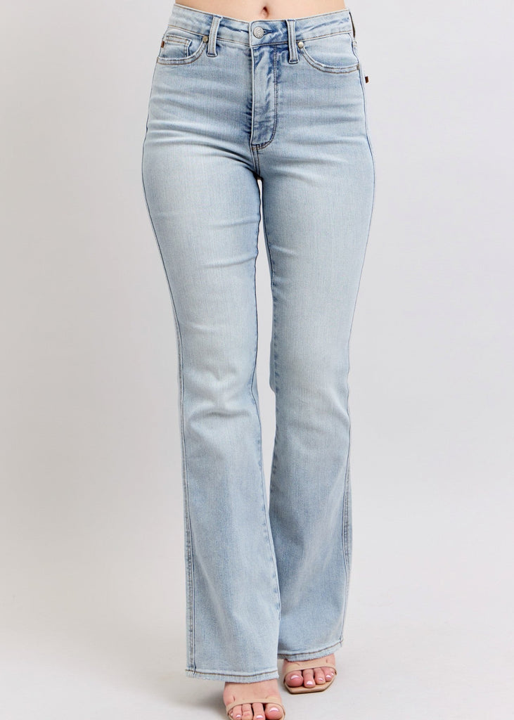 light wash tummy control full length with stretch washed jeans