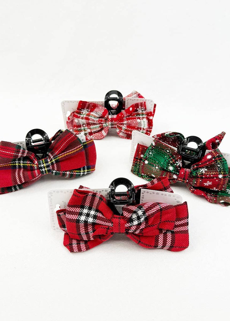 4 styles of fabric bow hair claw clip for the holidays