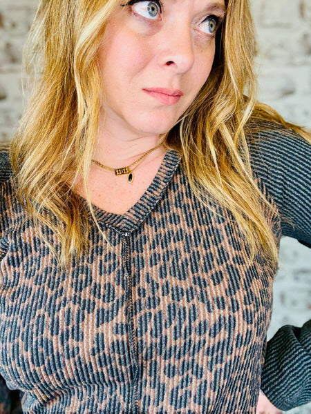 Animal Print Ribbed Top