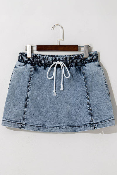 Drawstring Denim Skort