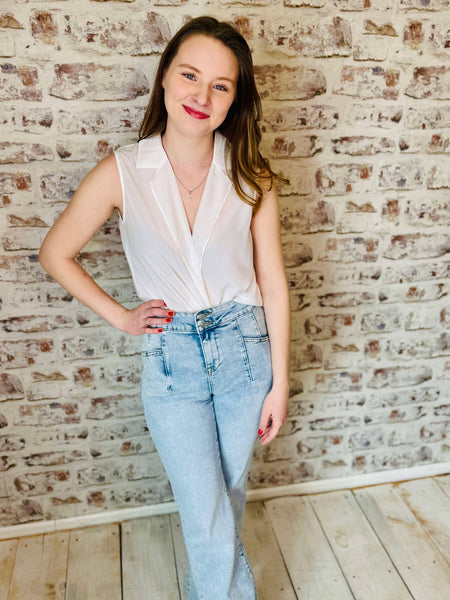 Sleeveless Surplice Blouse