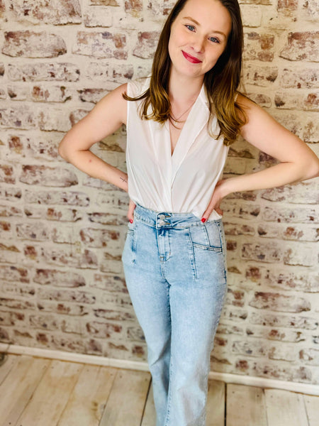 Sleeveless Surplice Blouse