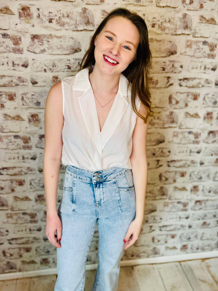 Sleeveless Surplice Blouse