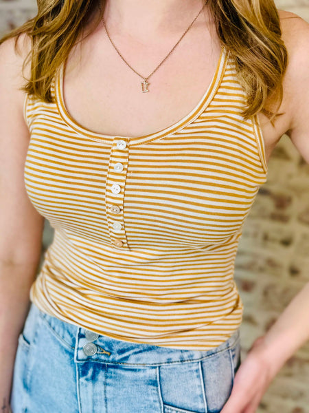 Striped Button Front  Tank