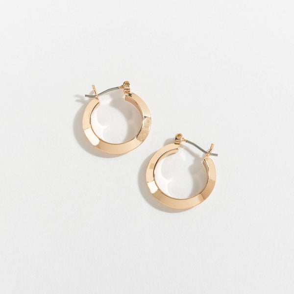 Gold hoop earrings on a light gray background