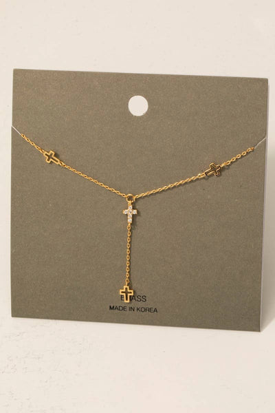 this classic "Y" chain cross neclace is adorned with delicate crosses throughout the chain and Y.  zzzz