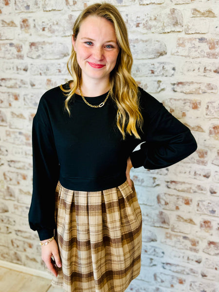 Plaid Sweatshirt Mini Dress