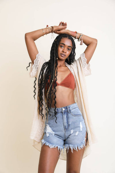 Lace Trim Kimono – Ivory