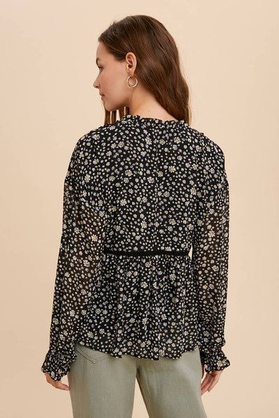 FLORAL TIE NECK BLOUSE