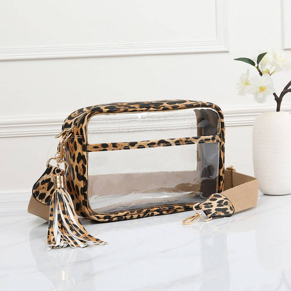 clear cross body bag comes in different outline colors can be used for events with security