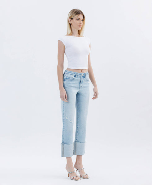 HIGH RISE CUFFED CROP STRAIGHT JEANS