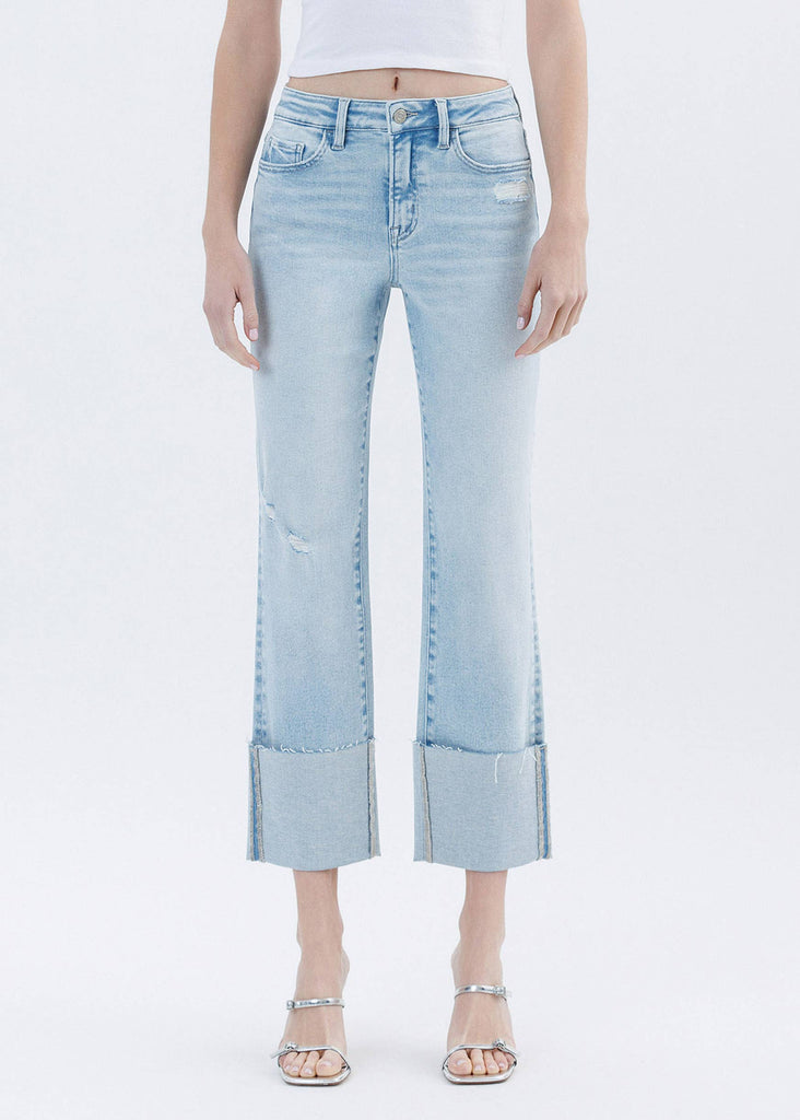 HIGH RISE CUFFED CROP STRAIGHT JEANS