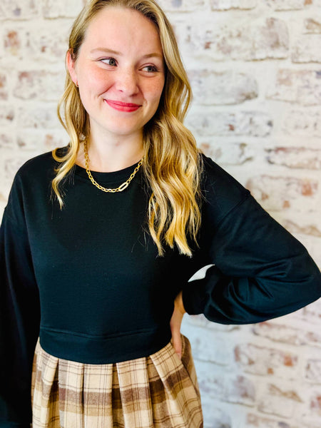 Plaid Sweatshirt Mini Dress