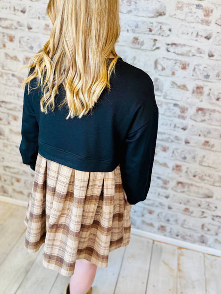 Plaid Sweatshirt Mini Dress