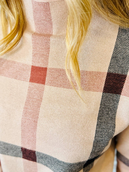 CHECKER MOCK NECK SWEATER