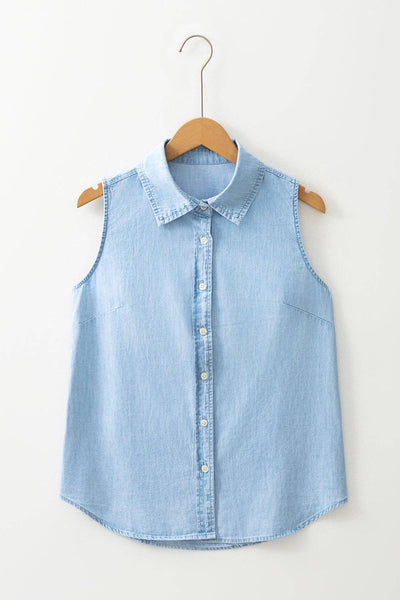 Denim Sleeveless Button Front Shirt