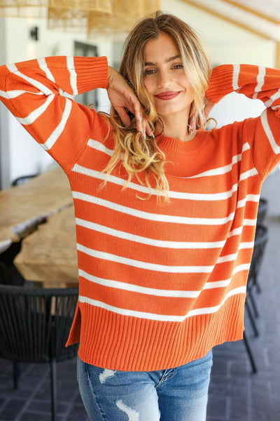 Orange Stripe Oversize Sweater
