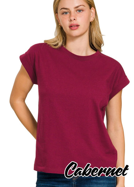 Cotton Cuffed Sleeve T-Shirt