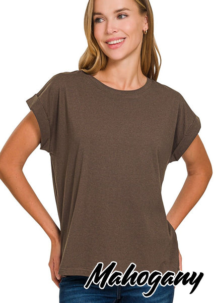 Cotton Cuffed Sleeve T-Shirt