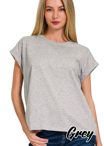 Cotton Cuffed Sleeve T-Shirt