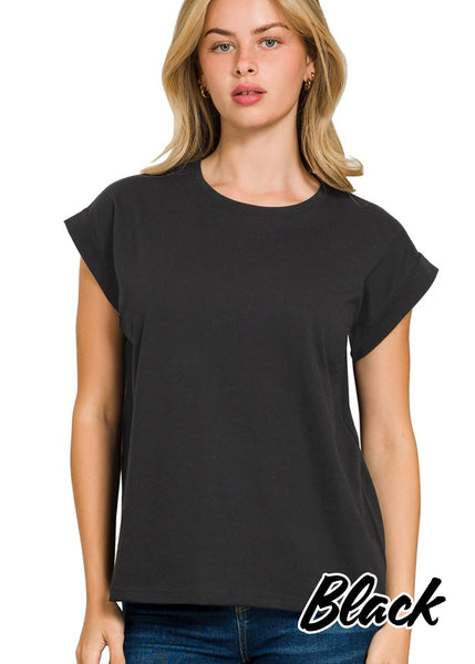 Cotton Cuffed Sleeve T-Shirt