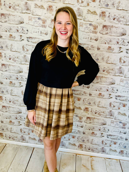 Plaid Sweatshirt Mini Dress
