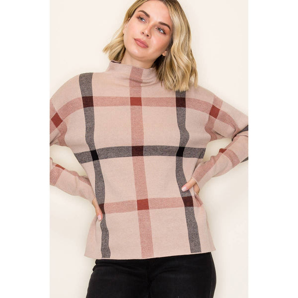 CHECKER MOCK NECK SWEATER