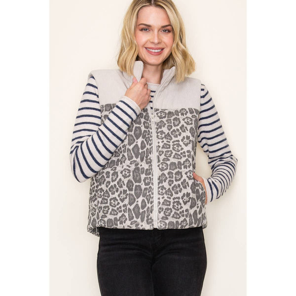 ANIMAL PRINT CORDUROY PUFFER VEST