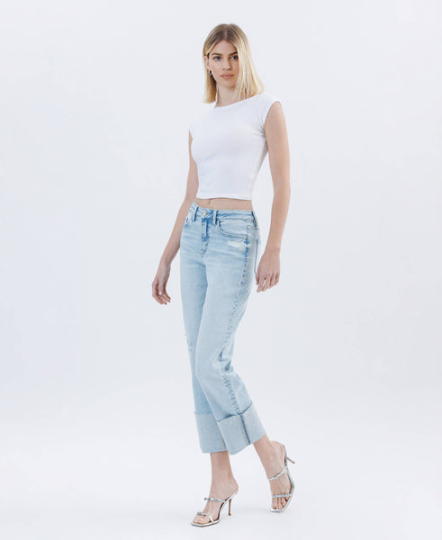 HIGH RISE CUFFED CROP STRAIGHT JEANS
