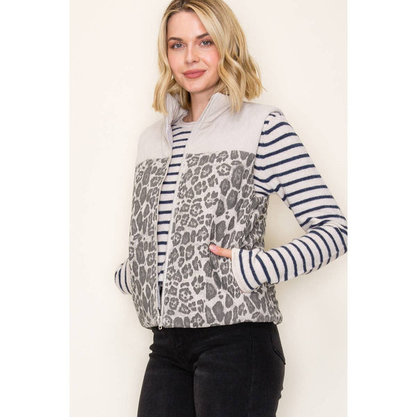ANIMAL PRINT CORDUROY PUFFER VEST