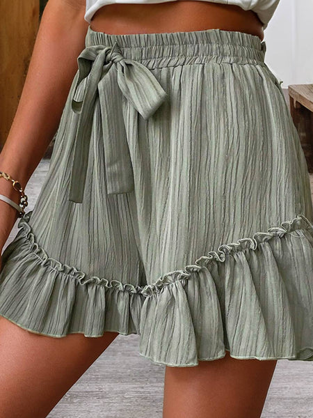 Tie Waist Ruffle Hem Shorts