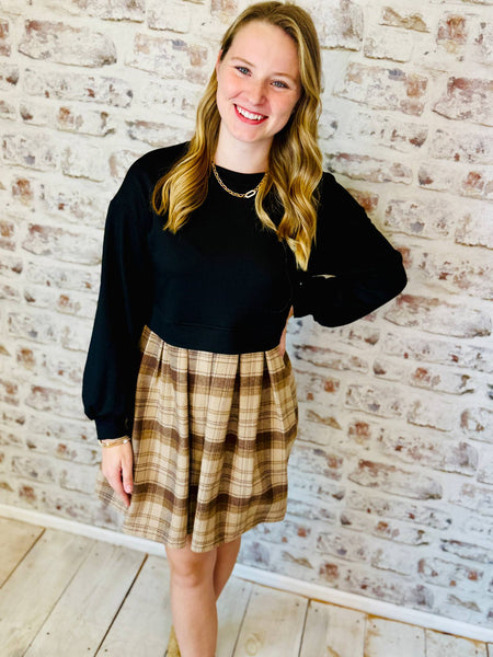 Plaid Sweatshirt Mini Dress