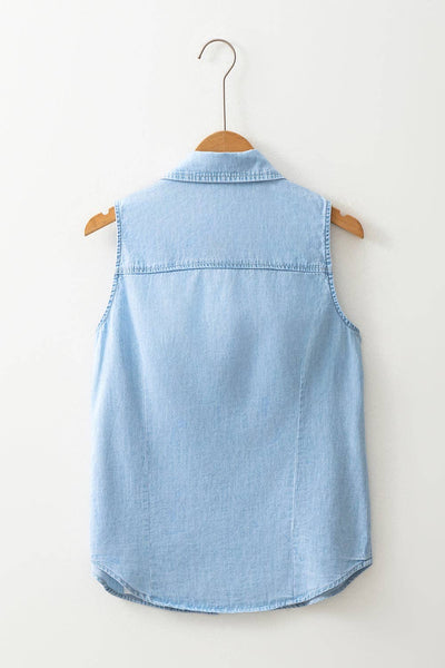 Denim Sleeveless Button Front Shirt