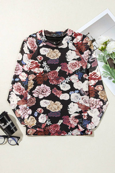Mesh Floral Print Top