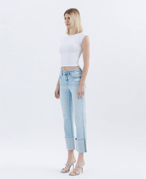 HIGH RISE CUFFED CROP STRAIGHT JEANS
