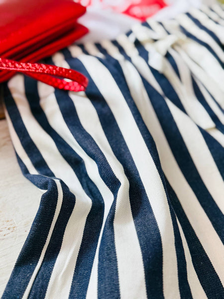 Denim Blue Stripe Twill Shorts