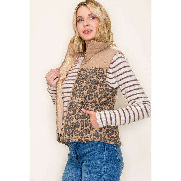 ANIMAL PRINT CORDUROY PUFFER VEST