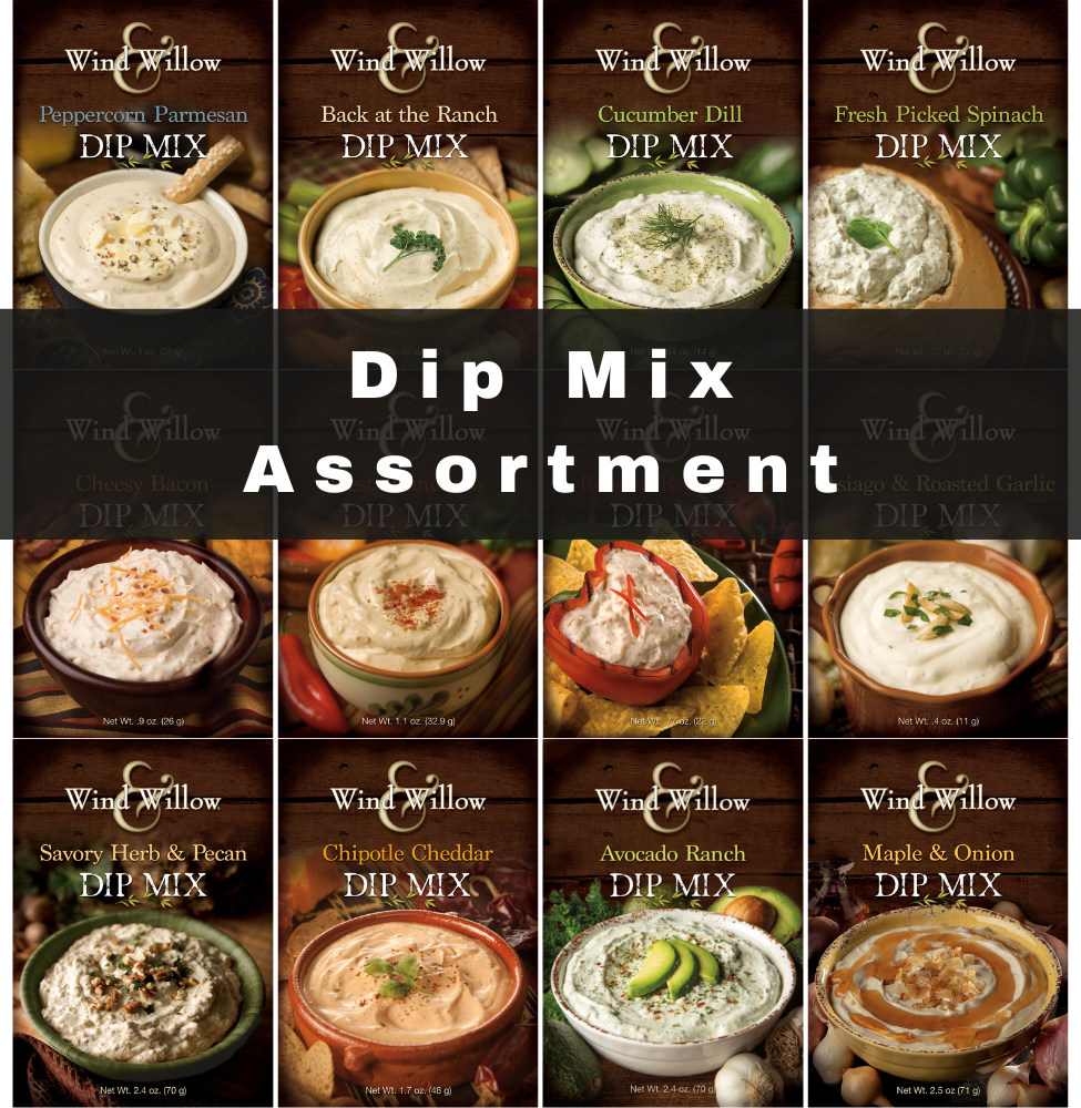 An assortment of DIY dip mixes from refreshing cucumber, sweet, herby, savory and combinations