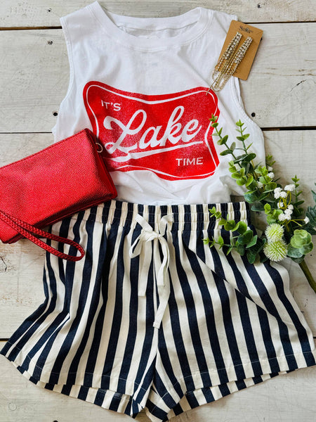 Denim Blue Stripe Twill Shorts