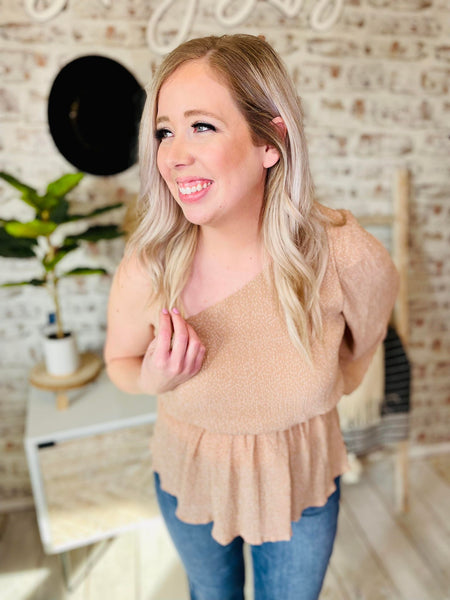 Woman wearing Light Pink One Shoulder Top