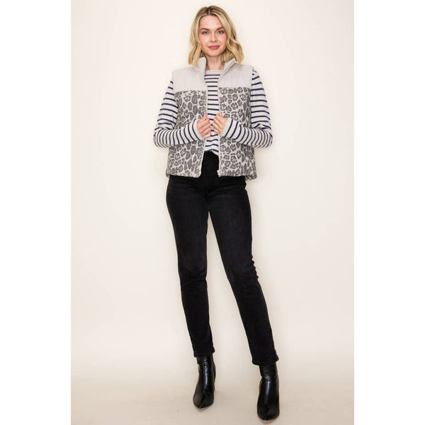 ANIMAL PRINT CORDUROY PUFFER VEST