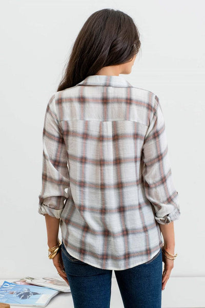 PLAID WRAP BUTTON TOP